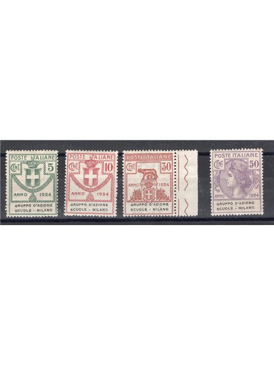 Italia 1924 Parastatali Gruppo d'Azione Scuole Milano serie n° 38/41 con ottima centratura Cert. Biondi Cat. € 1.700 (**)
