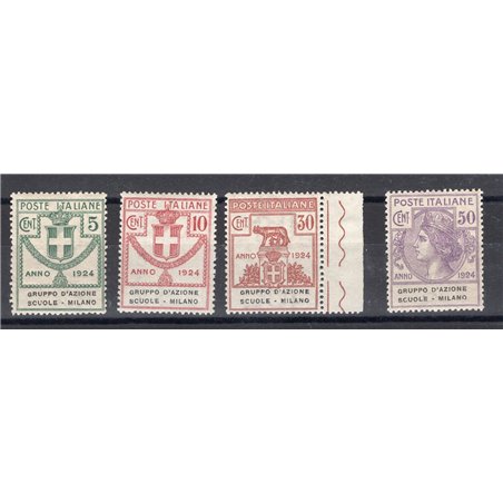 Italy 1924 Parastatal Milan Schools Action Group series no. 38/41 with excellent centring Biondi certificate Cat. €1,700 (**)