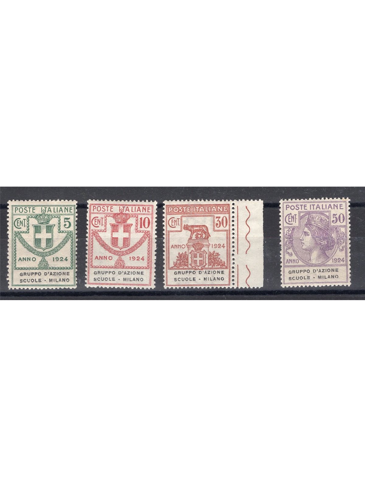 Italy 1924 Parastatal Milan Schools Action Group series no. 38/41 with excellent centring Biondi certificate Cat. €1,700 (**)
