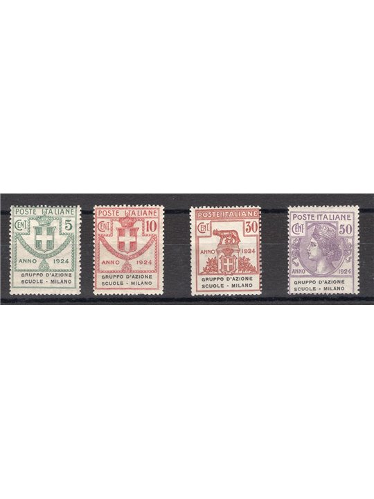 Italia 1924 Parastatali Gruppo d'Azione Scuole Milano serie n° 38/41 Cert. Biondi Cat. € 850 (**)