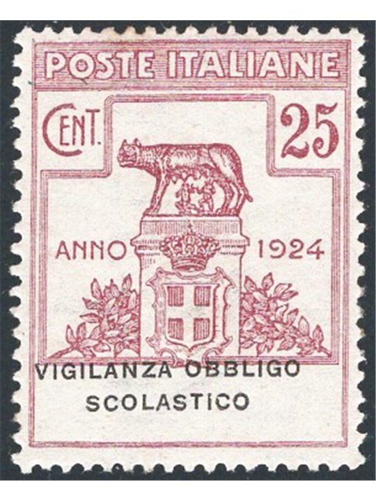 Italy 1924 Parastatal Compulsory Education Enforcement 25 c. lilac-brown no. 69 with excellent centring. Signed by Chia certifie