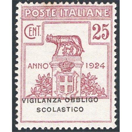 Italy 1924 Parastatal Compulsory Education Enforcement 25 c. lilac-brown no. 69 with excellent centring. Signed by Chia certifie