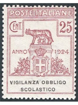 Italia 1924 Parastatali Vigilanza Obbligo Scolastico 25 c. lilla bruno n° 69 Cert. CiBaFil Cat. € 350 (**)