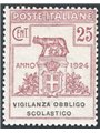 Italia 1924 Parastatali Vigilanza Obbligo Scolastico 25 c. lilla bruno n° 69 Cert. CiBaFil Cat. € 350 (**)
