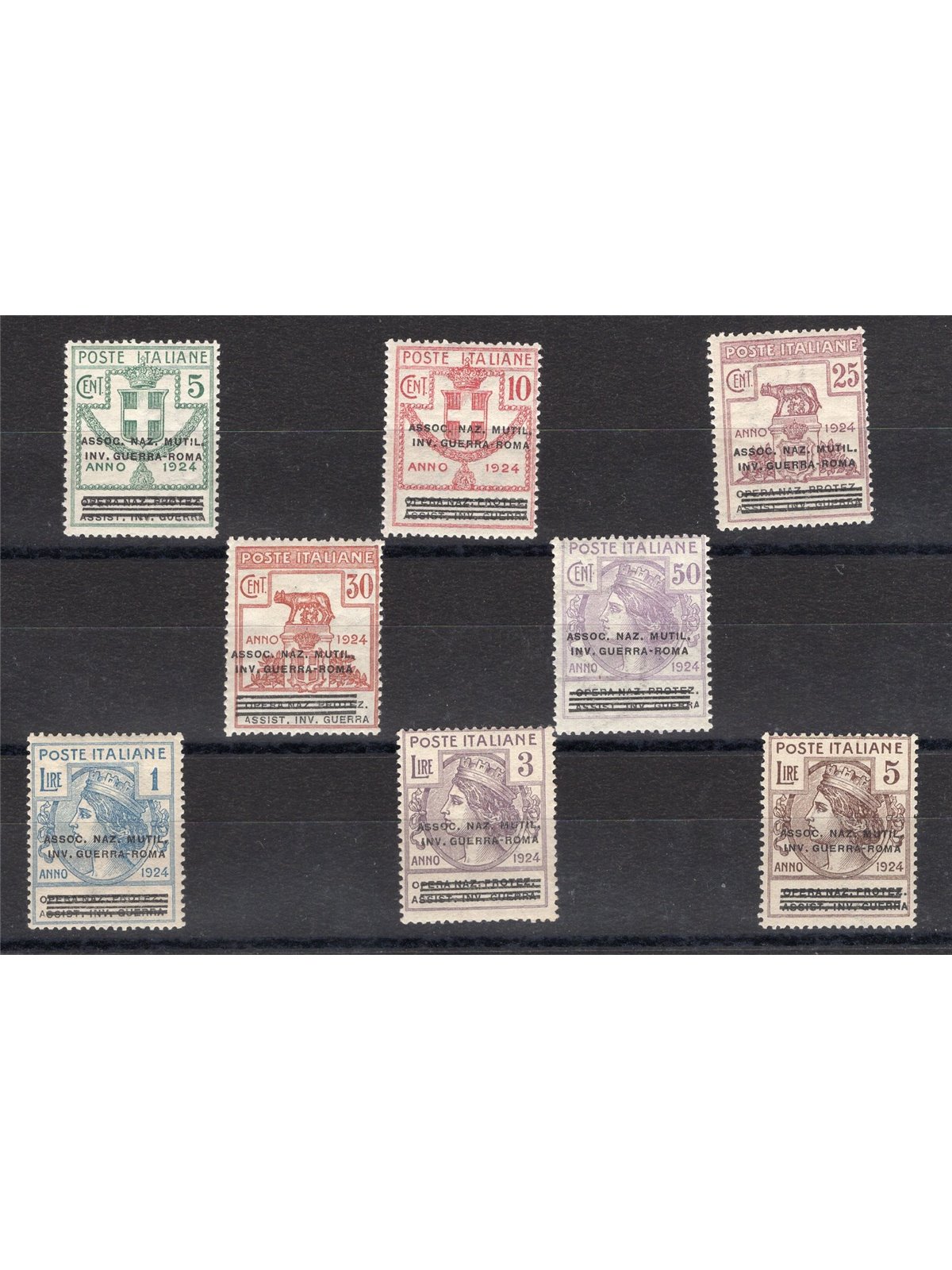 Italia 1924 Parastatali Opera Nazionale Protez. Assist. Inv. Guerra Roma serie n° 70/77 Cert. CiBaFil Cat. € 16.000 (**)