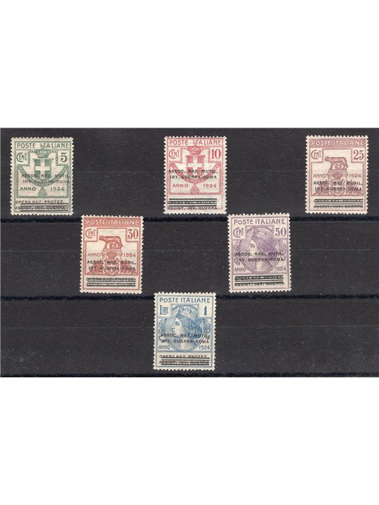 Italia 1924 Parastatali Assoc. Nazionale Mutil. Inv. Guerra Roma serie n° 70/75 con ottima centratura Cat. € 760 (**)