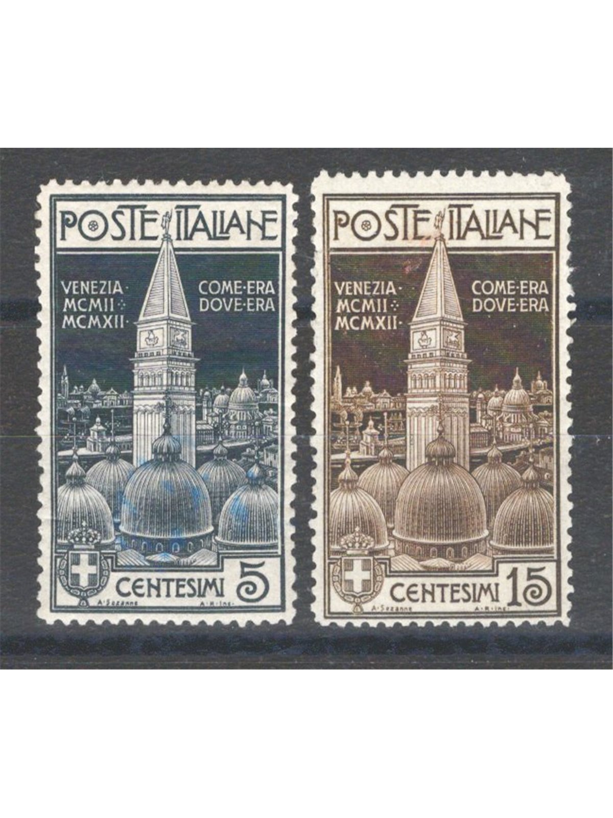 Italia 1912 Campanile di Venezia serie n° 97/98 con ottima centratura Cert. CiBaFil Cat. € 900 (**)