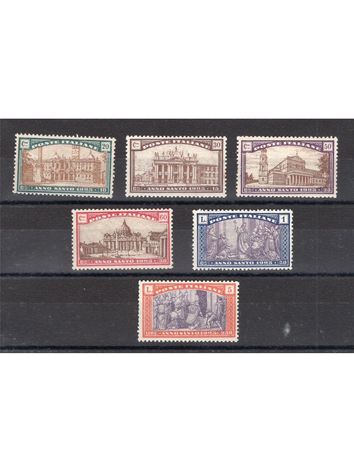 Italy 1924 Holy Year series no. 169/74 with excellent centring; certified by Biondi; Cat. €250 (**)