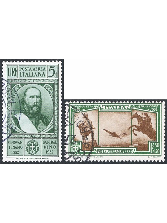 Italy 1932 Garibaldi series no. 315/24 + P.A. 32/8 with cancellations not guaranteed as they are barely legible Cat. €850 (U)