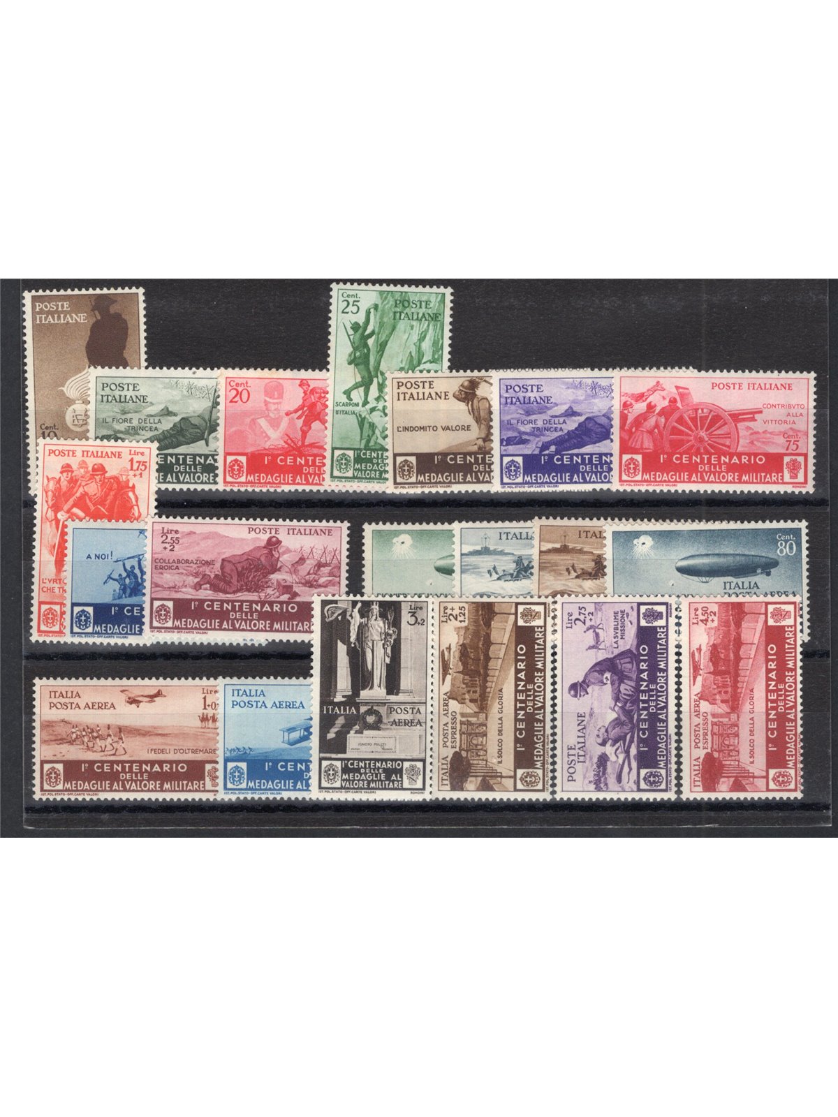 Italy 1934 Medals of Valour series no. 366/76 + P.A. 74/82 Cert. Biondi certified by CiBaFil Cat. €800 (**)