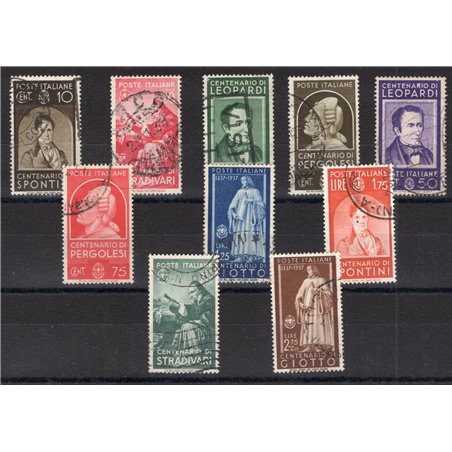 Italy 1937 Illustrious Men series no. 426/35 with postmarks not guaranteed as they are barely legible Cat. €950 (U)