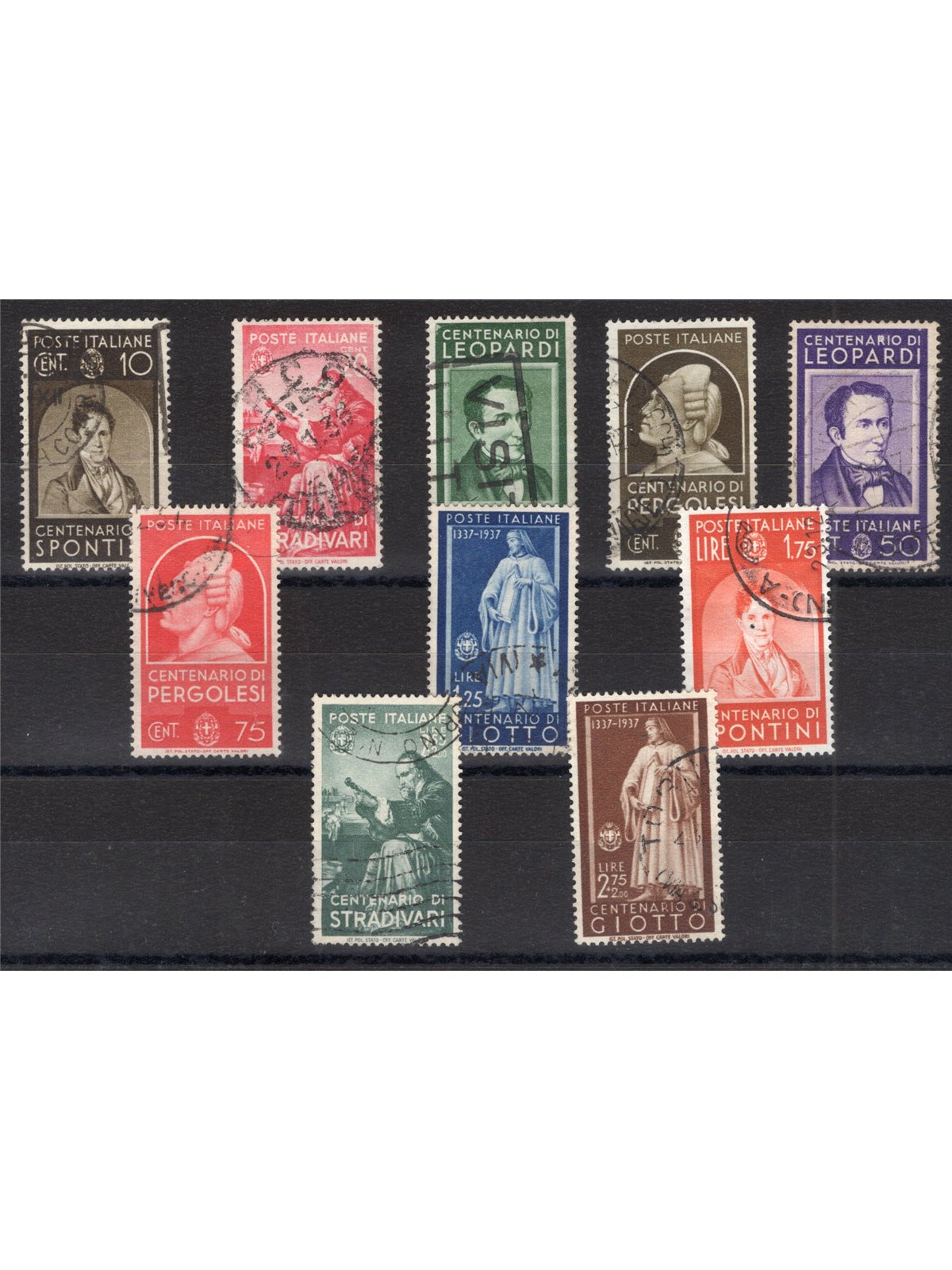 Italy 1937 Illustrious Men series no. 426/35 with postmarks not guaranteed as they are barely legible Cat. €950 (U)