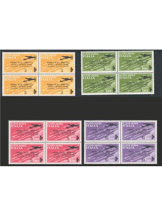 Italy 1934 P.A. Rome–Buenos Aires flight series no. 56/59 in a block of four Cat. €650 (**)