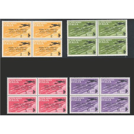 Italy 1934 P.A. Rome–Buenos Aires flight series no. 56/59 in a block of four Cat. €650 (**)