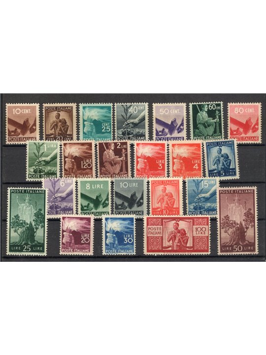 Italia 1945/48 Democratica serie n° 543/65 Cert. Biondi Cat. € 1.350 (**)
