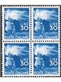 Italia 1945/48 Democratica 30 £ azzurro in quartina n° 563 con ottima centratura Cert. CiBaFil Cat. € 2.300+ (**)