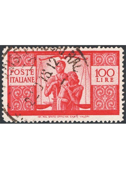 Italy 1946 Democratic Republic 100 £ bright carmine sheet I white paper 13.90 × 13.30 ‘NS’ watermark position Sass. Spec. no. 24