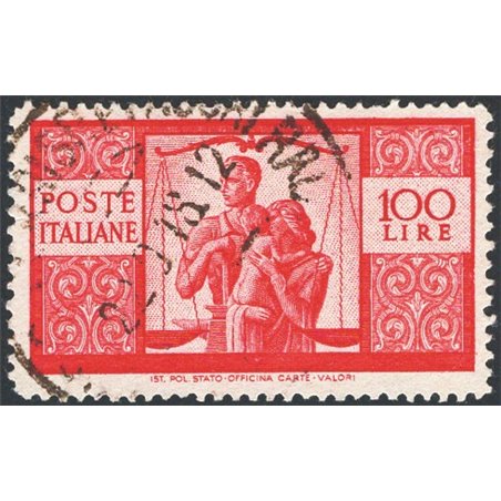 Italy 1946 Democratic Republic 100 £ bright carmine sheet I white paper 13.90 × 13.30 ‘NS’ watermark position Sass. Spec. no. 24