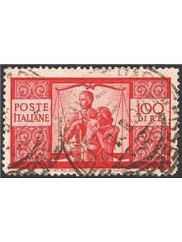 Italy 1946 Democratic Republic 100 £ dark carmine II sheet grey paper perforated 14x13¼ (13.90x13.30) “NS” watermark position Sa