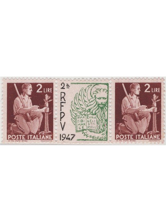 Italy 1947 Philatelic Exhibitions Venice Democratica 2 £ in a pair with a space between them dedicated to the Venice Philatelic 