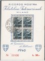 Italia 1946 Cartoncino ricordo della Mostra Filatelica di Milano affrancato con quartina del 40 c. Democratica e con perforazion