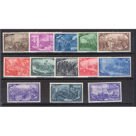 Italia 1948 Risorgimento serie n° 580/91 + Ex 32 ottima centratura Cert. Biondi Cat. € 1.050 (**)