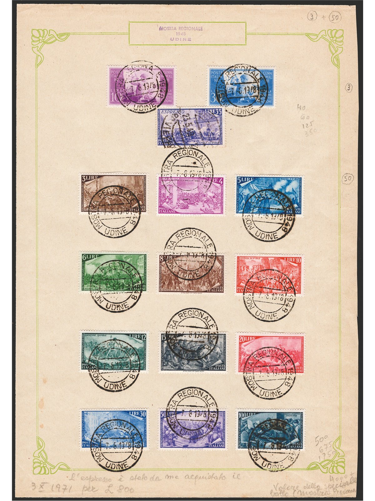 Italy 1948 Unfr. Large fragment franked with ‘Costituzione’ and ‘Risorgimento’