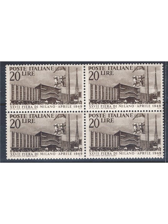 Italy 1949 Milan Fair No. 598 in a block of four Cat. €50 (**)