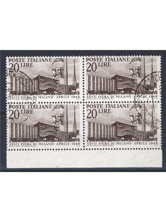 Italy 1949 Milan Fair no. 598 in a block of four Cat. €50 (U)