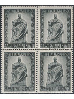 Italia 1949 Mazzini 20 £ n° 604 in quartina Cat. € 65 (**)