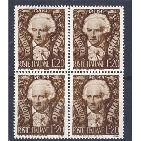 Italia 1949 Alfieri n° 605 in quartina Cat. € 50 (**)