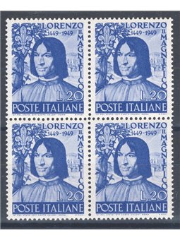 Italia 1949 Lorenzo il Magnifico n° 608 in quartina Cat. € 62 (**)