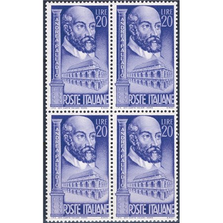 Italia 1949 Palladio 20 £ violetto n° 609 in quartina Cat. € 85 (**)
