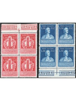Italia 1949 Volta serie n° 611/12 in quartina Cert. CiBaFil Cat. € 550 (**)