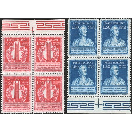 Italia 1949 Volta serie n° 611/12 in quartina Cert. CiBaFil Cat. € 550 (**)