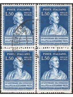 Italy 1949 Volta 50 £ light blue in block of four No. 612 Cat. € 270 (U)