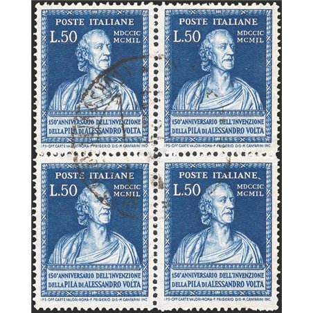 Italia 1949 Volta 50 £ azzurro in quartina n° 612 Cat. € 270 (U)