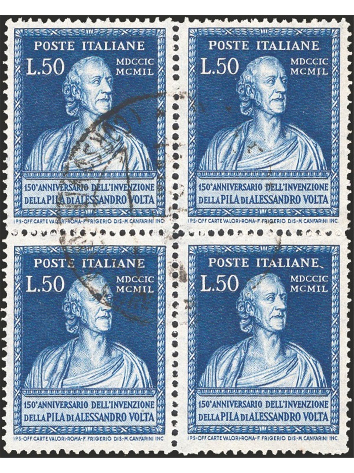 Italia 1949 Volta 50 £ azzurro in quartina n° 612 Cat. € 270 (U)