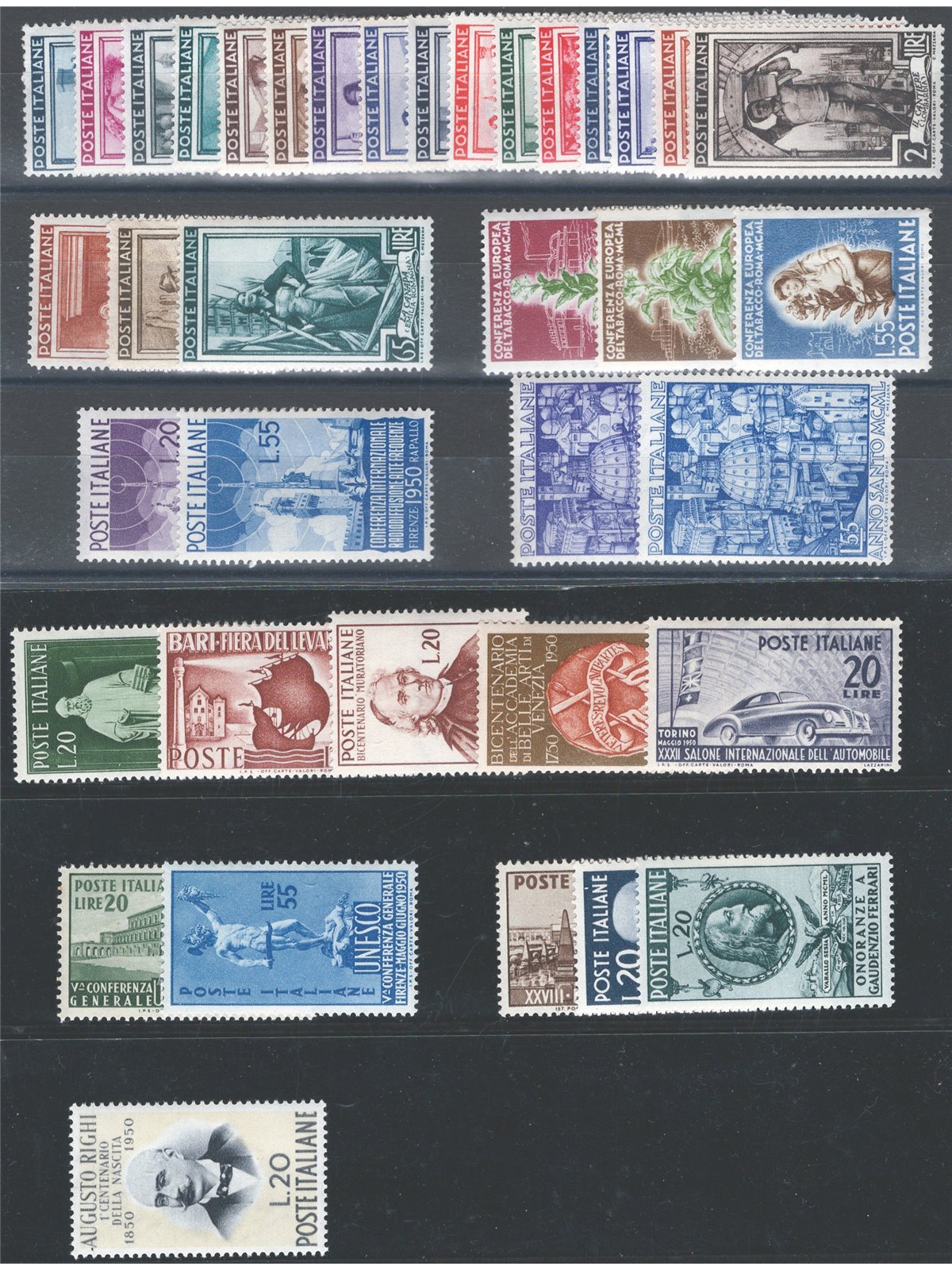 Italy 1950 Complete year set No. 616/52 Cat. € 436 (*)