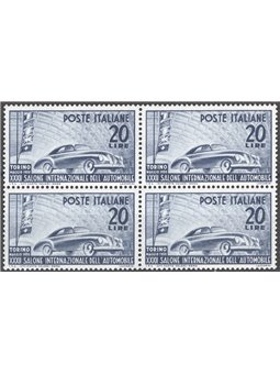 Italia 1950 Salone dell'Auto di Torino 20 £ violetto grigio in quartina n° 617 Cat. € 62 (**)