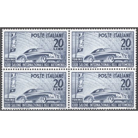Italy 1950 Turin Motor Show 20 £ grey-violet in block of four No. 617 Cat. € 62 (**)