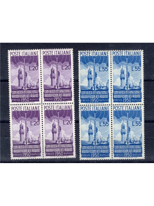 Italy 1950 Radio Broadcasting series no. 623/24 in block of four CiBaFil certificate Cat. € 1,100 (**)