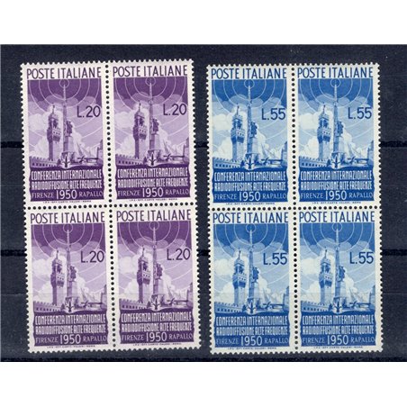 Italia 1950 Radiodiffusione serie n° 623/24 in quartina Cert. CiBaFil Cat. € 1.100 (**)