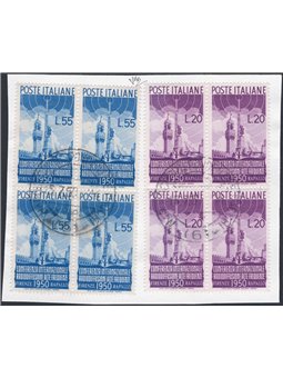 Italy 15/7/1950 Broadcasting in a block of four with first-day cancellation on a fragment No. 623/24 certified by CiBaFil Cat. €