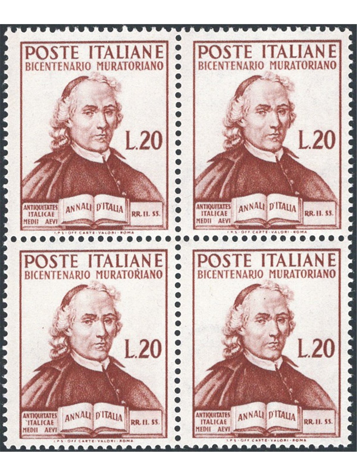 Italy 1950 Bricklayers No. 625 in a block of four Cat. €37 (**)