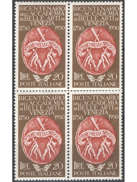 Italy 1950 Fine Arts no. 632 in a block of four. Cat. €33 (**)