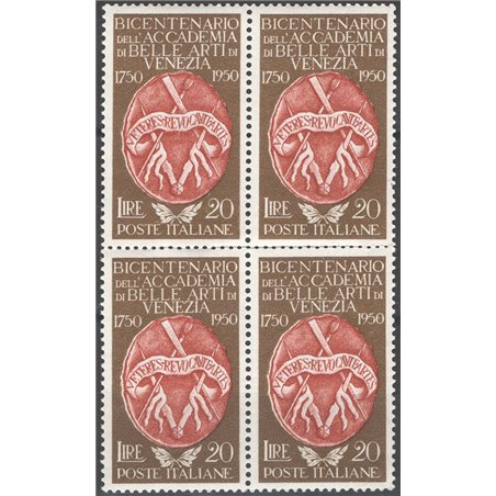 Italia 1950 Belle Arti n° 632 in quartina Cat. € 33 (**)