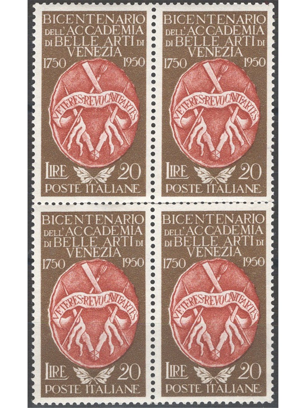 Italy 1950 Fine Arts no. 632 in a block of four. Cat. €33 (**)
