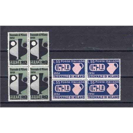 Italia 1951 Triennale di Milano serie n° 666/67 in quartina Cert. CiBaFil Cat. € 300 (**)