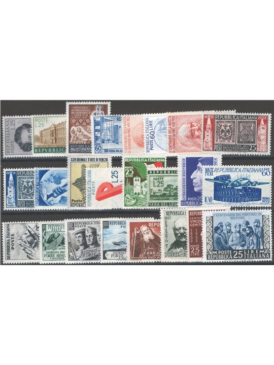 Italia 1952 Annata completa n° 682/705 Cat. € 190 (**)